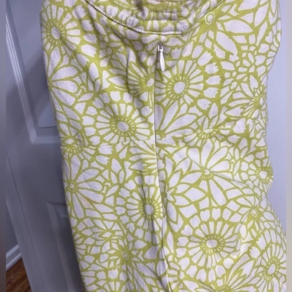 Madison Greenish-Yellow Floral Cotton V-Neck‎ Tank Midi Dress